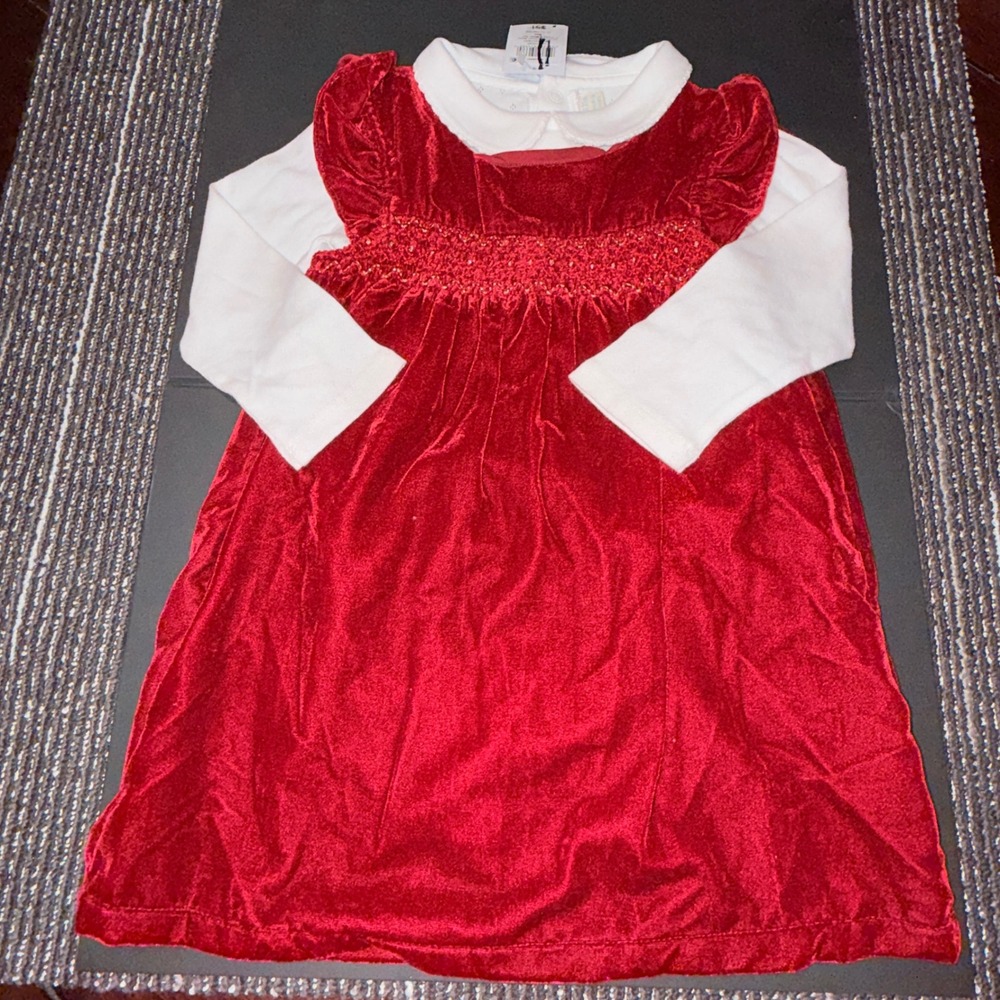 JoJo Maman Bebe Red Velvet Smocked Baby Dress & Body Set 18-24 M NWT